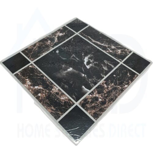 Tiletastic Dark Square Marble Effect Adhesive Vinyl Floor Tiles – 30.5cm x 30.5cm x 0.9cm