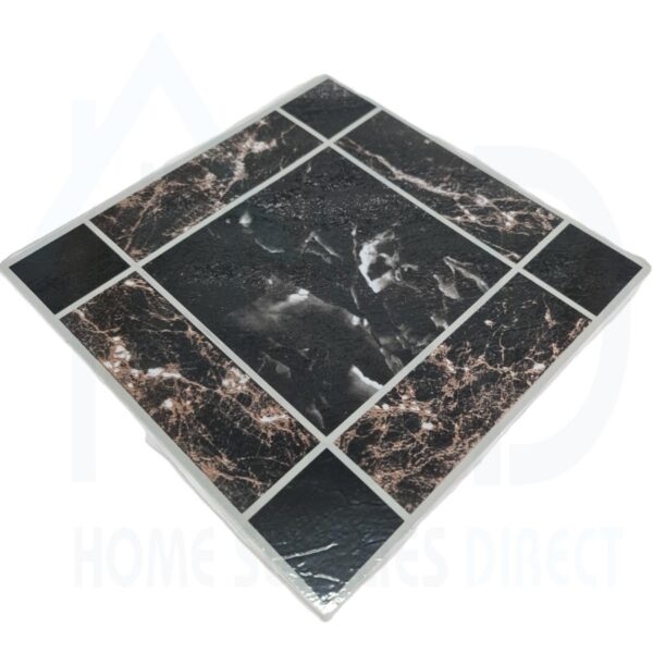 DIY-MRB-SQR Tiletastic Dark Square Marble Effect Adhesive Vinyl Floor Tiles – 30.5 × 30.5 cm, 0.9 cm Marble Style