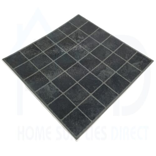 Tiletastic Black Dark Square Mosaic Stone Effect Adhesive Vinyl Floor Tiles – 30.5cm x 30.5cm x 0.9cm