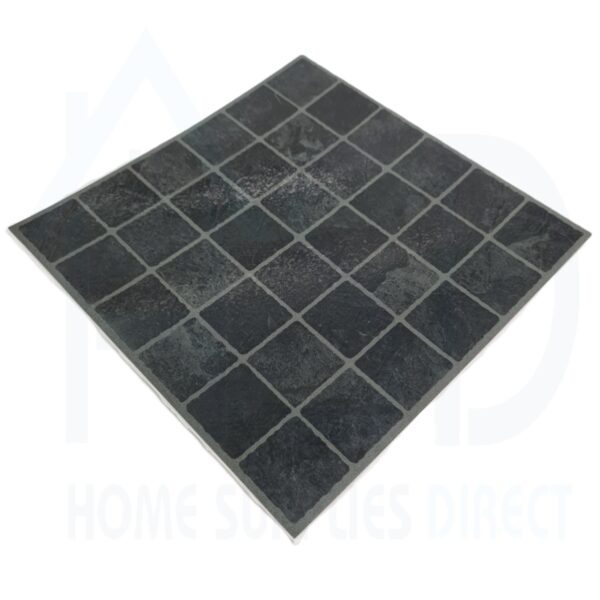 DIY-STN-SQR-BL Tiletastic Black Dark Square Mosaic Stone Effect Adhesive Vinyl Floor Tiles – 30.5 cm × 30.5 cm Stone‑Look Self‑Adhesive Tiles