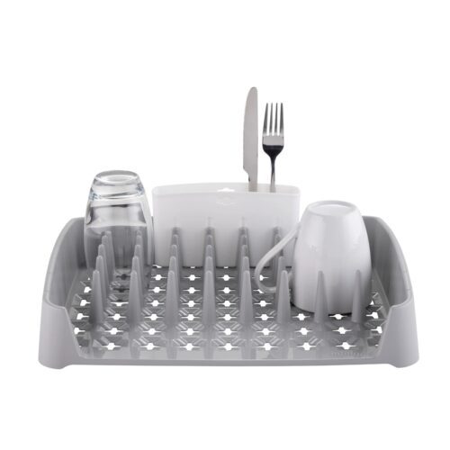 Minky Dish Rack – Grey with White Caddy, Compact & Durable Kitchen Organizer