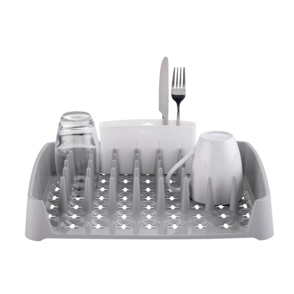 Minky Dish Rack – Grey with White Caddy, Compact & Durable Kitchen Organizer