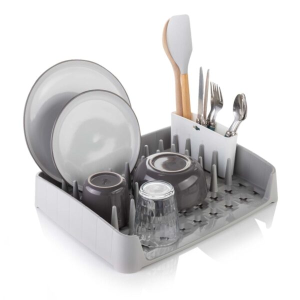 Minky Dish Rack – Grey with White Caddy, Compact & Durable Kitchen Organizer