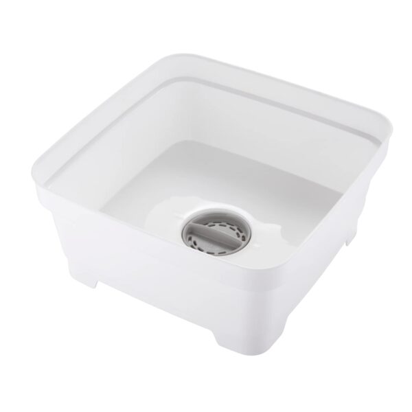 Minky Washing Up Bowl with Sink Plug Strainer – White 11L Multipurpose Square Basin