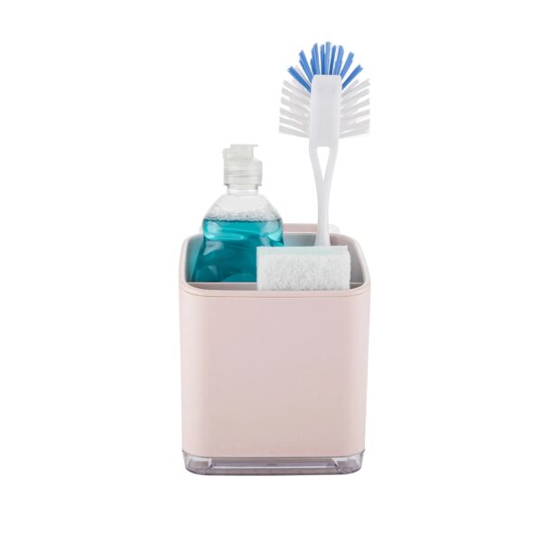 MKY-8251 Minky Kitchen Sink Tidy – Dusty Pink Plastic Organizer with Two Compartments & Removable Drip Tray