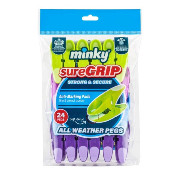 Minky sureGRIP Minky SureGrip Pegs – Pack of 24 Assorted Colours, Durable Non-Slip Laundry Pegs