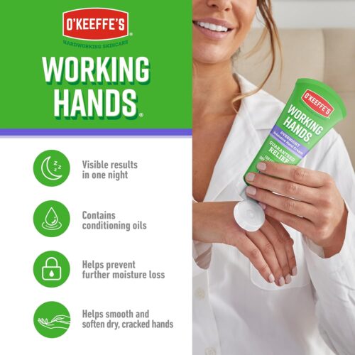 O’Keeffe’s Working Hands Overnight Relief Cream 80ml Tube – Intensive Moisturizer for Dry, Cracked Skin