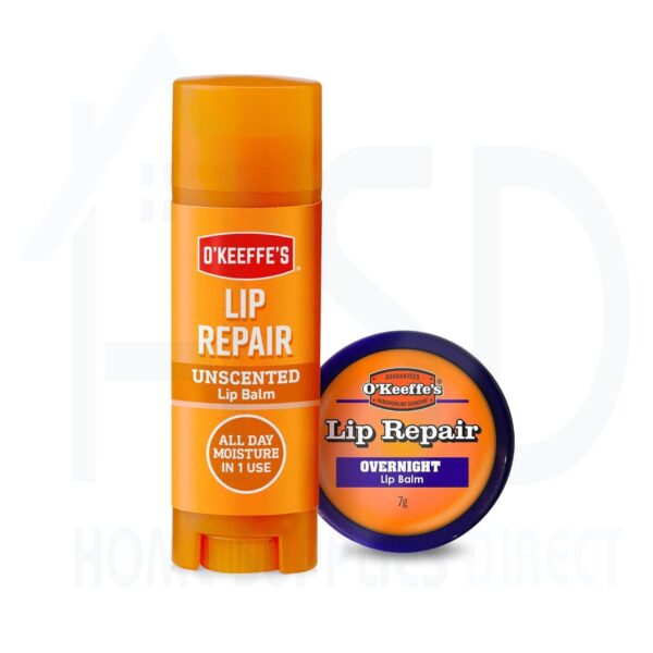 OKF-VP4 O’Keeffe’s Lip Repair Set – Overnight Lip Balm 7g + Unscented Lip Balm 4.2g for Dry, Cracked Lips