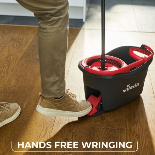 Vileda Easy Wring RinseClean Turbo Spin Mop & Bucket Set + Refill – Microfibre Mop for Streak-Free Cleaning 2 Vilead Easy Wring RinseClean Turbo Spin Mop & Bucket Set – Spin Mop System with Foot Pedal & Microfibre Head