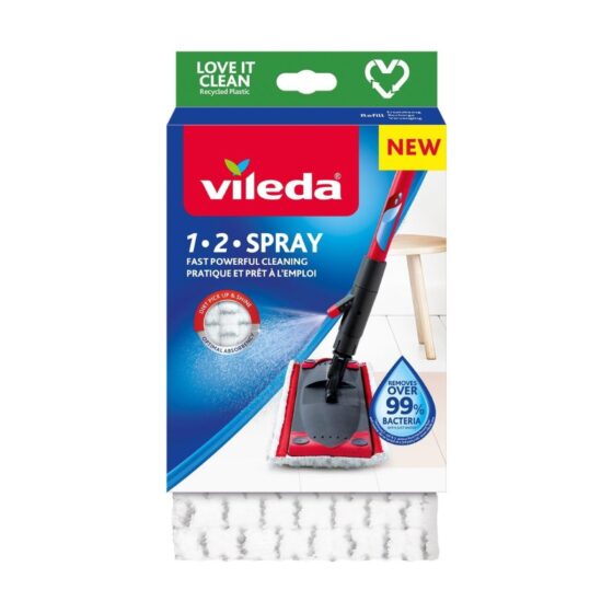 Vileda 1-2 Spray Mop Replacement Pad Refill – Microfibre Mop Head for Streak-Free Floors & Deep Cleaning