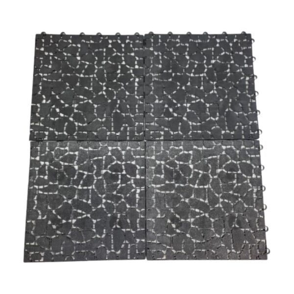 Tiletastic Black Pebble Effect Interlocking Garden Patio Floor Tiles – 29cm x 29cm x 0.13cm, Easy-Lock, Durable Outdoor Flooring