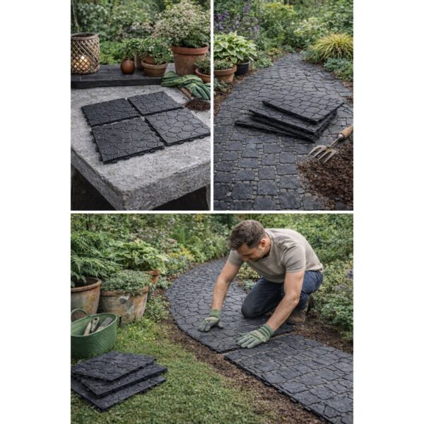 Tiletastic Black Pebble Effect Interlocking Garden Patio Floor Tiles – 29cm x 29cm x 0.13cm, Easy-Lock, Durable Outdoor Flooring 5 Tiletastic Black Pebble Effect Interlocking Garden Patio Floor Tiles – 29cm x 29cm x 0.13cm, Easy-Lock, Durable Outdoor Flooring