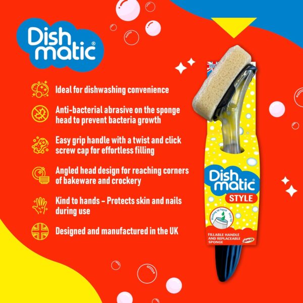 Dishmatic Fillable Washing-Up Handle with Green Sponge – Ergonomic Grip & Built-In Soap Dispenser for Easy Kitchen Cleaning 3 Dishmatic Fillable Washing-Up Handle with Green Sponge – Ergonomic Grip & Built-In Soap Dispenser for Easy Kitchen Cleaning