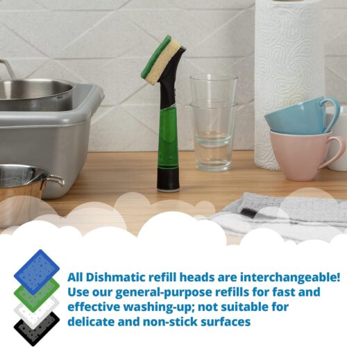 Dishmatic Refill Sponge Heads – 3-Pack (Green, Black, White) – Antibacterial, Heavy-Duty, Non-Scratch – Compatible with All Dishmatic Handles 12 Dishmatic General Purpose Refill Sponge Heads (3 Pack, Green) – Heavy-Duty & Antibacterial Cleaning