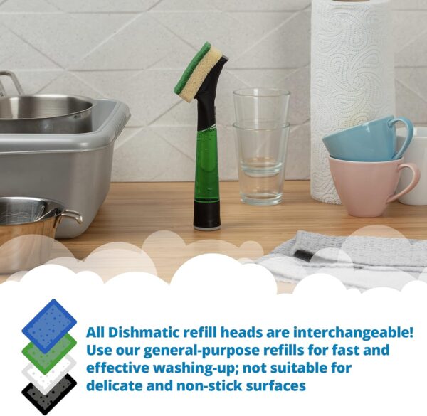 Dishmatic Refill Sponge Heads – 3-Pack (Green, Black, White) – Antibacterial, Heavy-Duty, Non-Scratch – Compatible with All Dishmatic Handles 4 Dishmatic General Purpose Refill Sponge Heads (3 Pack, Green) – Heavy-Duty & Antibacterial Cleaning