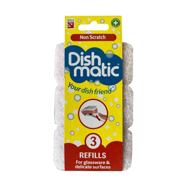 DSM-2474 Dishmatic Non Scratch Refill Sponge Heads (3 Pack, White) – Gentle & Antibacterial Cleaning for Sensitive Surfaces