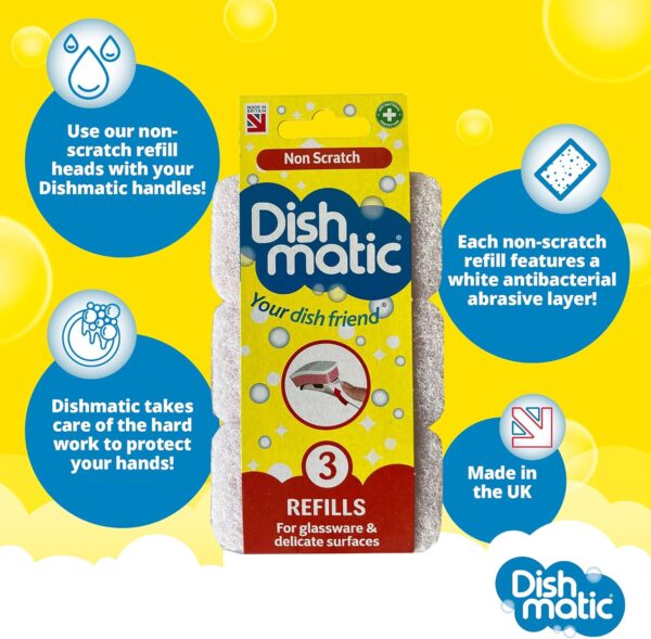 Dishmatic Non Scratch Refill Sponge Heads (3 Pack, White) – Gentle & Antibacterial Cleaning for Sensitive Surfaces 4 Dishmatic Non Scratch Refill Sponge Heads (3 Pack, White) – Gentle & Antibacterial Cleaning for Sensitive Surfaces