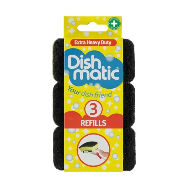 DSM-2825 Dishmatic Extra Heavy Duty Refill Sponge Heads (3 Pack, Black) – Abrasive & Antibacterial Cleaning