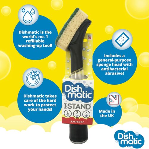 Dishmatic I-Stand Fillable Washing-Up Handle with Black Sponge – Ergonomic Grip & Soap Dispensing for Heavy-Duty Kitchen Cleaning 15 Dishmatic I-Stand Fillable Washing-Up Handle with Black Sponge – Ergonomic Grip & Soap Dispensing for Heavy-Duty Kitchen Cleaning
