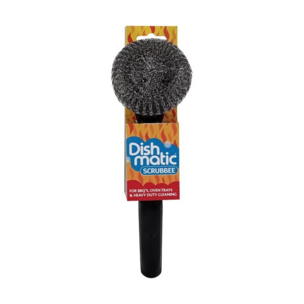 DSM-4966 Dishmatic Scrubbee Stainless Steel Scourer & Handle – Heavy-Duty Cleaning with Ergonomic Grip for BBQs, Grills & Oven Trays