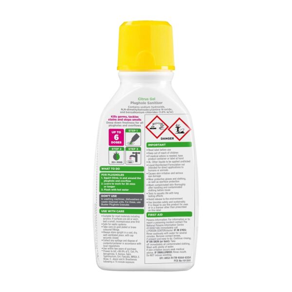 Buster Plughole Citrus Active Gel Sanitiser 300ml – Deep-Cleaning, Fresh Citrus Drain Odour Remover 1 Buster Plughole Citrus Active Gel Sanitiser 300ml – Deep-Cleaning, Fresh Citrus Drain Odour Remover