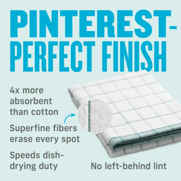 E-Cloth Classic Check Tea Towel – Green – Highly Absorbent, Quick-Drying Microfibre for Drying Dishes