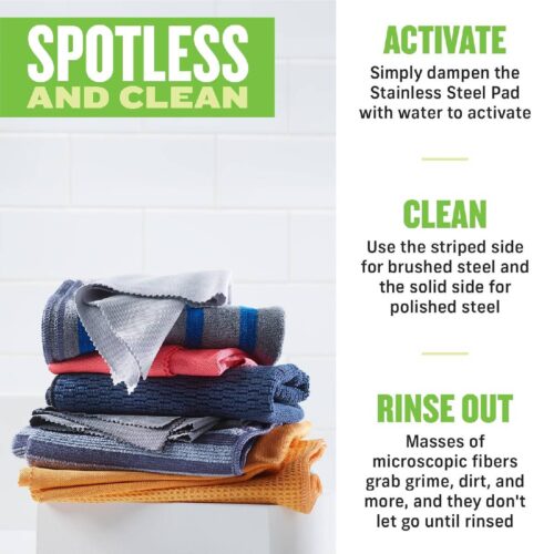 E-Cloth Stainless Steel Microfibre Cloth – Cleans & Polishes with Water – Reusable & Eco-Friendly