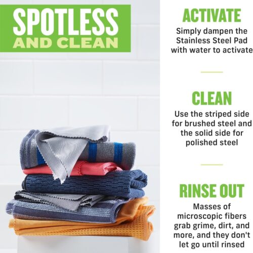 E-Cloth Stainless Steel Cleaning Pack – 2 Cloths for Cleaning & Polishing – Chemical-Free Microfibre