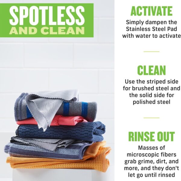 E-Cloth Stainless Steel Cleaning Pack – 2 Cloths for Cleaning & Polishing – Chemical-Free Microfibre
