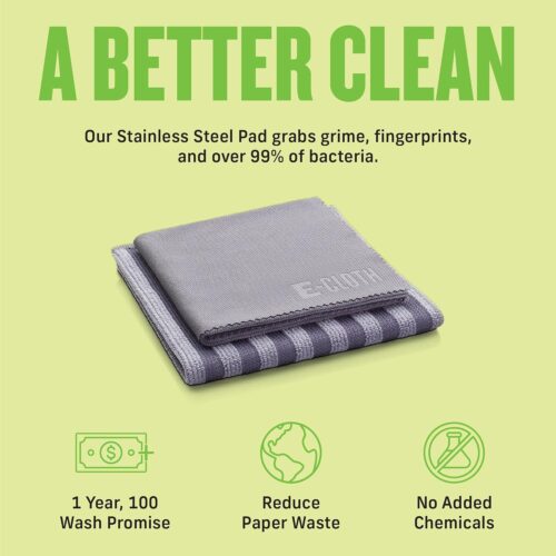 E-Cloth Stainless Steel Cleaning Pack – 2 Cloths for Cleaning & Polishing – Chemical-Free Microfibre