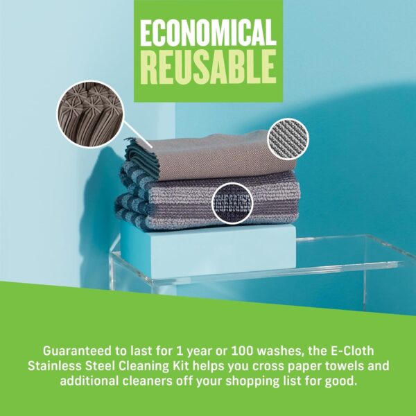 E-Cloth Stainless Steel Cleaning Pack – 2 Cloths for Cleaning & Polishing – Chemical-Free Microfibre