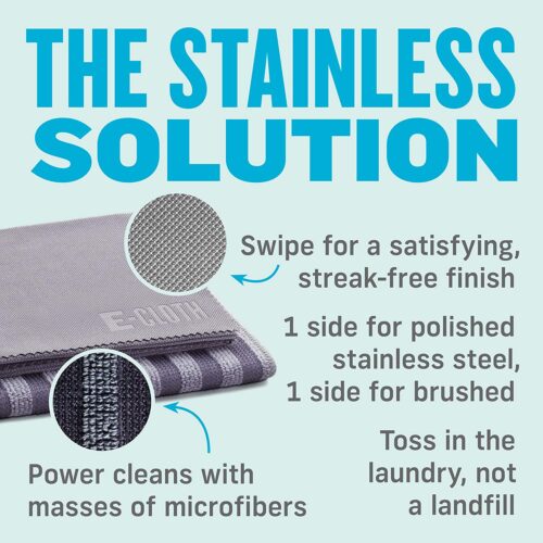 E-Cloth Stainless Steel Cleaning Pack – 2 Cloths for Cleaning & Polishing – Chemical-Free Microfibre