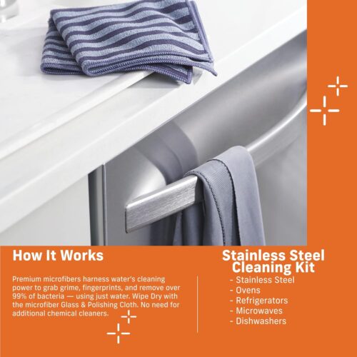 E-Cloth Stainless Steel Cleaning Pack – 2 Cloths for Cleaning & Polishing – Chemical-Free Microfibre