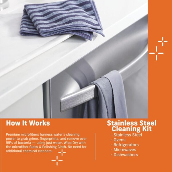 E-Cloth Stainless Steel Cleaning Pack – 2 Cloths for Cleaning & Polishing – Chemical-Free Microfibre
