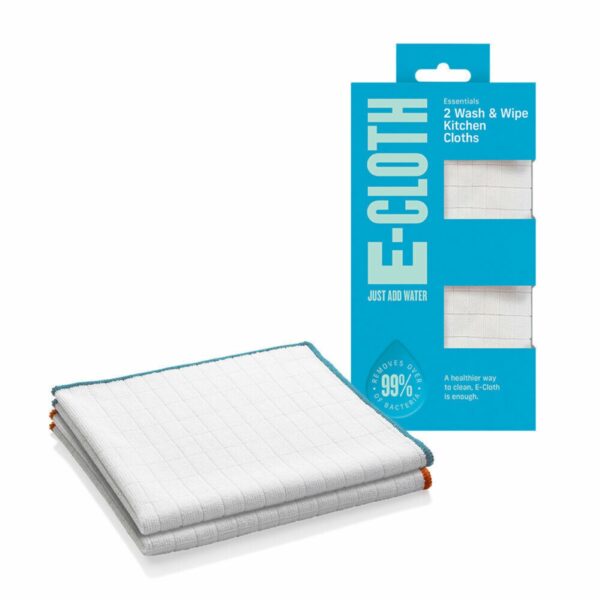 ECT-6410 E-Cloth Wash & Wipe Kitchen Cloths – 2 Pack – Highly Absorbent Microfibre for Washing Up & Wiping Surfaces