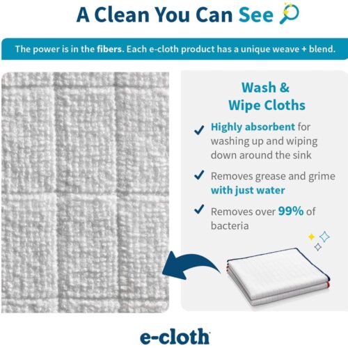 E-Cloth Wash & Wipe Kitchen Cloths – 2 Pack – Highly Absorbent Microfibre for Washing Up & Wiping Surfaces 13 E-Cloth Wash & Wipe Kitchen Cloths – 2 Pack – Highly Absorbent Microfibre for Washing Up & Wiping Surfaces