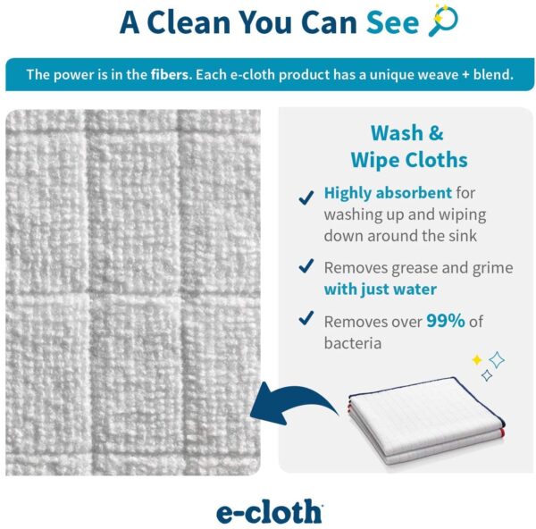 E-Cloth Wash & Wipe Kitchen Cloths – 2 Pack – Highly Absorbent Microfibre for Washing Up & Wiping Surfaces 3 E-Cloth Wash & Wipe Kitchen Cloths – 2 Pack – Highly Absorbent Microfibre for Washing Up & Wiping Surfaces