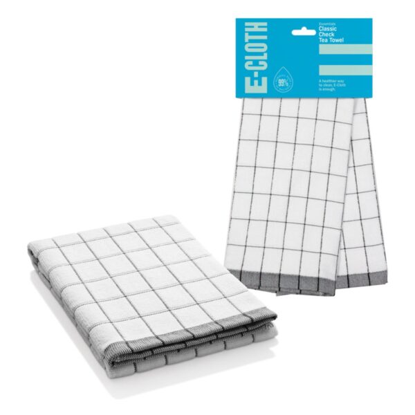 ECT-6908 E-Cloth Classic Check Tea Towel – Black – Highly Absorbent, Quick-Drying Microfibre for Drying Dishes