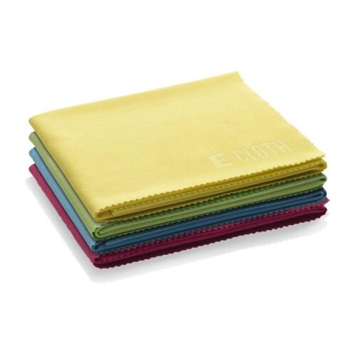 E-Cloth Glass & Polishing Cloths – 4 Pack Microfibre Set (Blue, Pink, Yellow & Green) – Streak-Free Cleaning