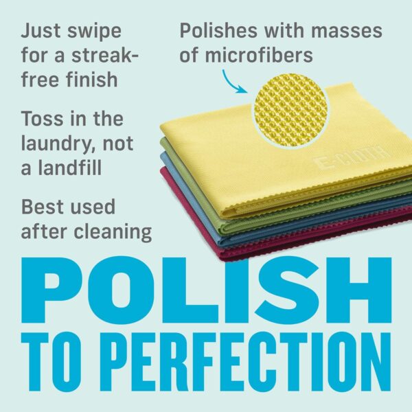 E-Cloth Glass & Polishing Cloths – 4 Pack Microfibre Set (Blue, Pink, Yellow & Green) – Streak-Free Cleaning