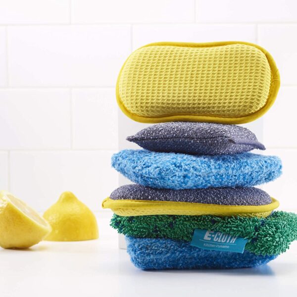 E-Cloth Sink Top Cleaning Set – 4 Piece Non-Scratch Kitchen Cleaning Kit – Scrub Pads, Washing Up Pad & Dynamo 2 E-Cloth Kitchen Whizz – Microfibre Scrubbing Pad (16x9cm) – Quick, Chemical-Free Cleaning