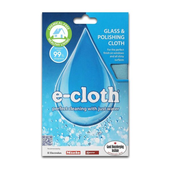 E-Cloth Glass & Polishing Cloth – Alaskan Blue Microfibre for Streak-Free Shine on Glass, Mirrors & Chrome
