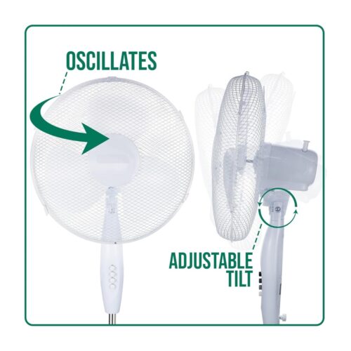 16" White Oscillating Pedestal Fan – Silent Motor, 3 Speed Settings, 70° Tilt & Oscillation – 45W 230V 10 16″ White Oscillating Pedestal Fan – Silent Motor, 3 Speed Settings, 70° Tilt & Oscillation – 45W 230V