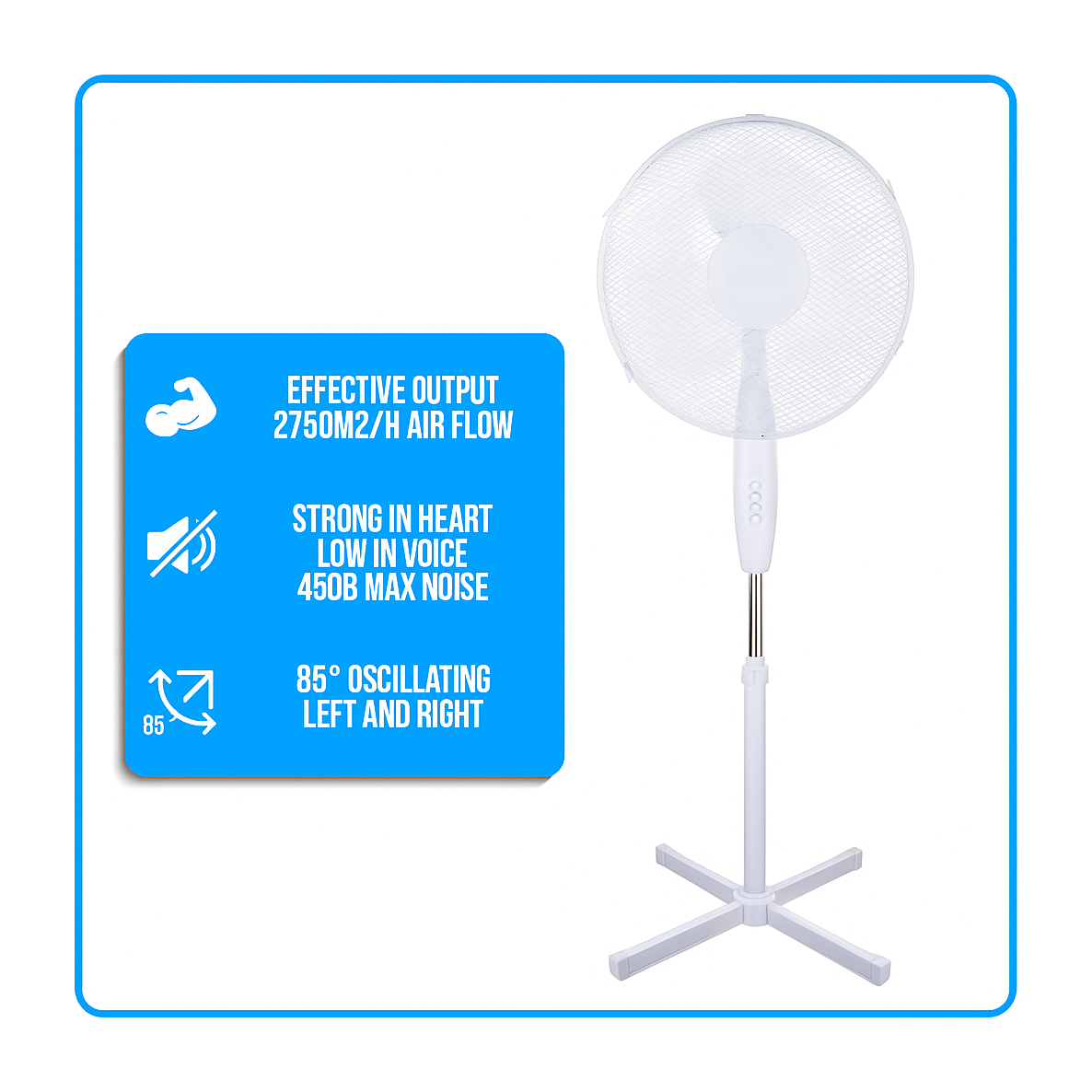 16" White Oscillating Pedestal Fan – Silent Motor, 3 Speed Settings, 70° Tilt & Oscillation – 45W 230V 6 16″ White Oscillating Pedestal Fan – Silent Motor, 3 Speed Settings, 70° Tilt & Oscillation – 45W 230V