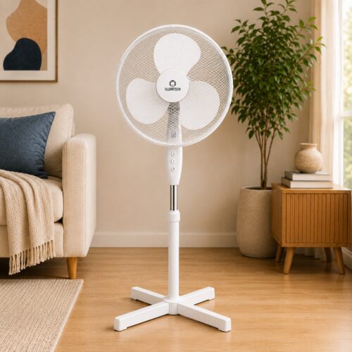 16″ Stand Fan – 3 Speed Settings, Silent Motor, 70° Oscillation, Adjustable Tilt, 45W Pedestal Cooling Fan