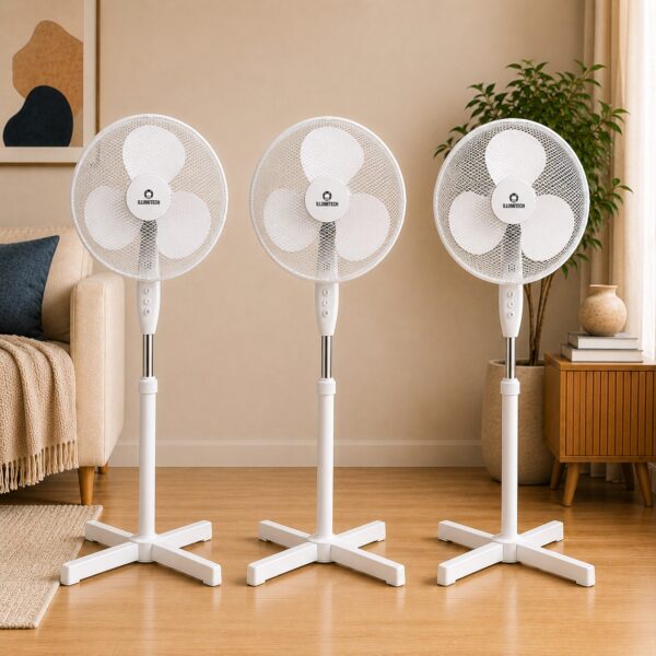 16″ Stand Fan – 3 Speed Settings, Silent Motor, 70° Oscillation, Adjustable Tilt, 45W Pedestal Cooling Fan