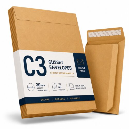 C3 Gusset Envelopes – Strong Brown Manilla A3 (140gsm, 30mm Expanding Width) – Durable & Weather-Resistant for Bulk Mail