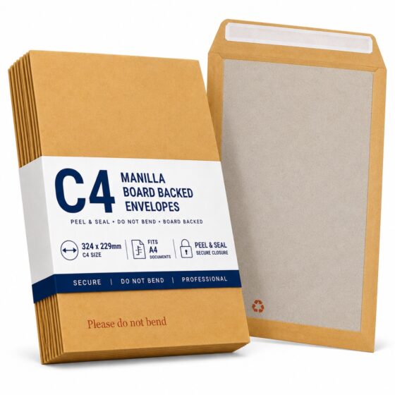 C4 Manilla Board Backed Envelopes – Peel & Seal, Do Not Bend, 324x229mm – Durable Mailing Solution