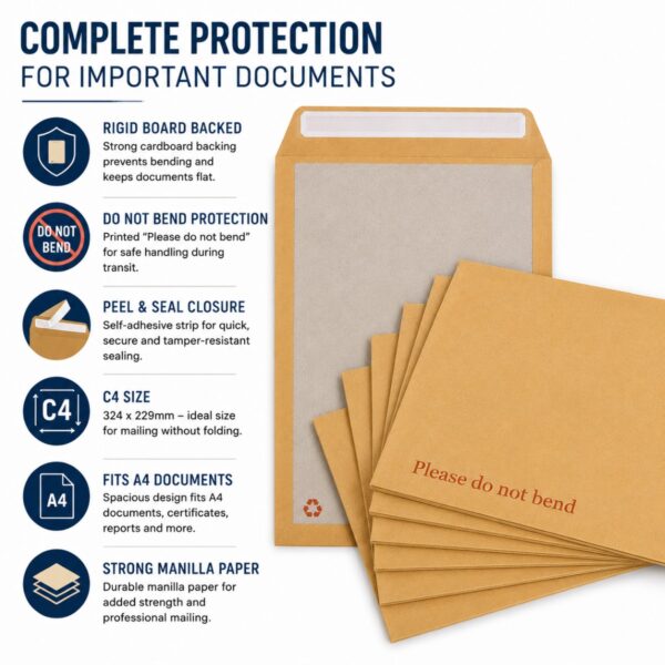C4 Manilla Board Backed Envelopes – Peel & Seal, Do Not Bend, 324x229mm – Durable Mailing Solution 5 C4 Manilla Board Backed Envelopes – Peel & Seal, Do Not Bend, 324x229mm – Durable Mailing Solution