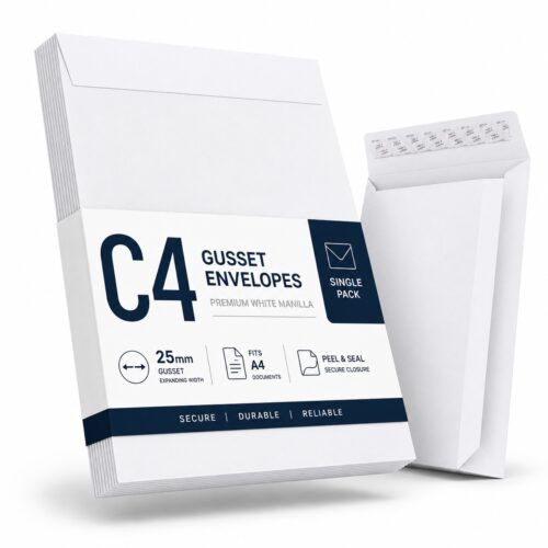C4 Gusset Envelope – White Manilla A4 (140gsm, 25mm Expanding Width, Peel & Seal Closure) – Durable & Secure Mailing Solution